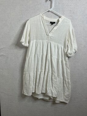 MSK White Gauze Tiered Babydoll Dress Boho Cottagecore Small